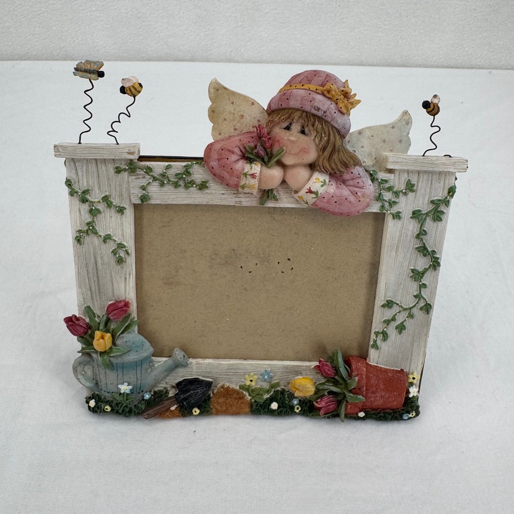 Vtg Crazy Mountain Exclusive Designs Garden Angel Resin Photo Frame Cottagecore